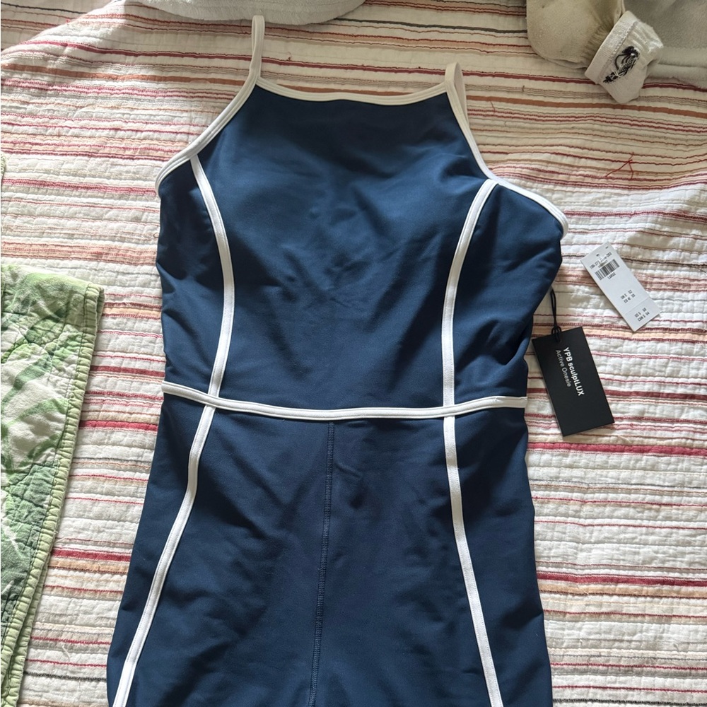 Abercrombie & Fitch Navy Blue Jumpsuit with White Trim